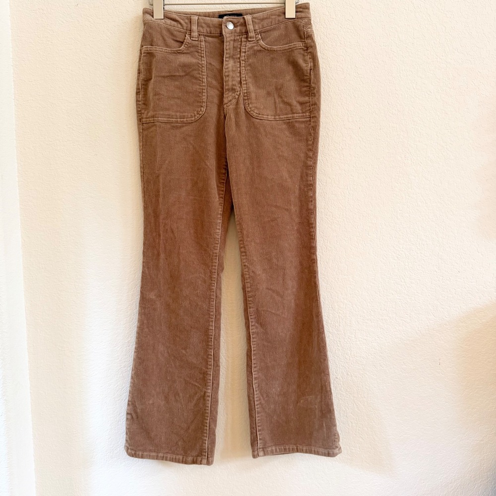 Quince Women Brown Organic Cotton Stretch Corduroy High Rise Flare Pants Size 0